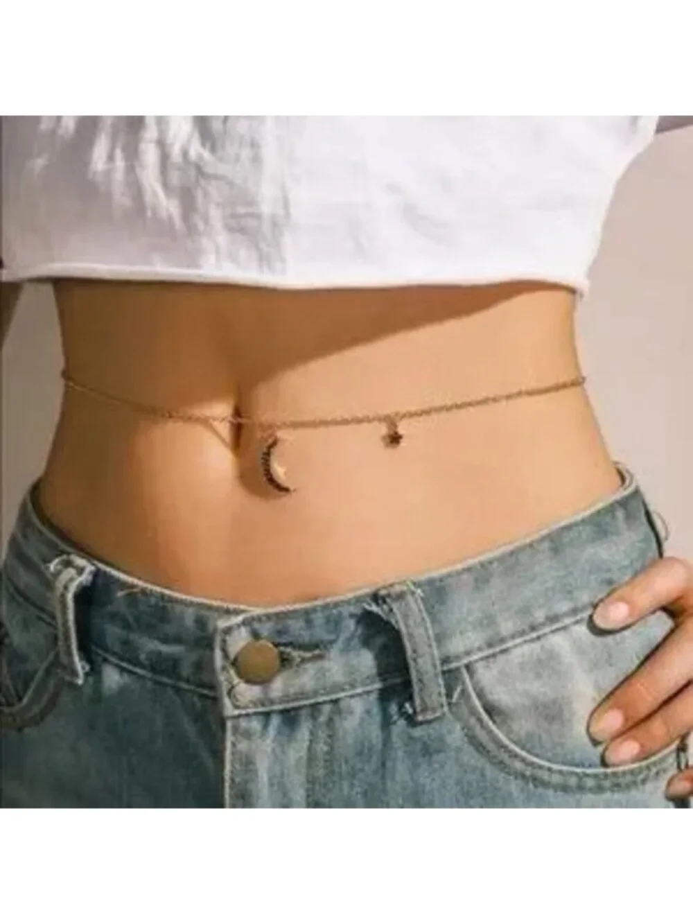 Gold Crystal Moon Charm Waist Chain